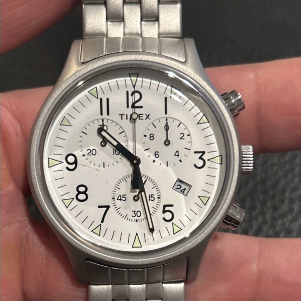 Timex Men's 42mm Watch MK1 Chronograph White Dial Silver Bracelet TW2R68900VQ  C